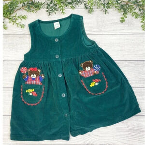 Holiday VNT Corduroy Girls Green Jumper Dress 4T